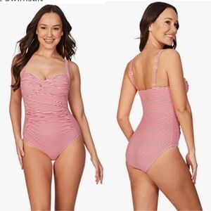 Nip Tuck One-Piece Swimsuit Sorrento Stripe Burgundy size 8
